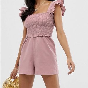 ASOS Shirred romper playsuit  with frill sleeve